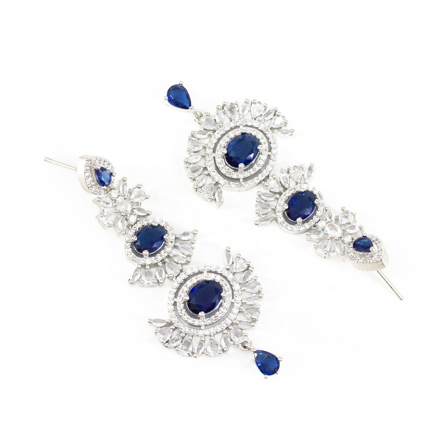 Silver Plated Blue AD Long Earrings for Women
