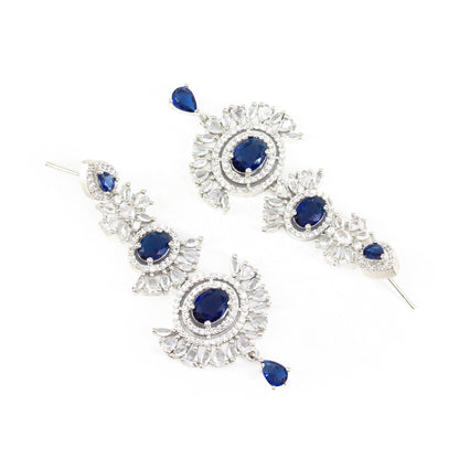Silver Plated Blue AD Long Earrings for Women