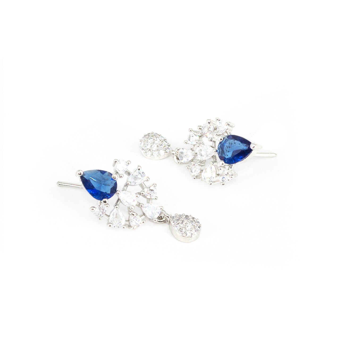 Silver Plated Blue AD Drop Earrings for Women