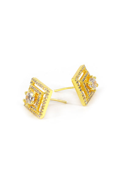 Gold Plated American Diamond Square Studs for women