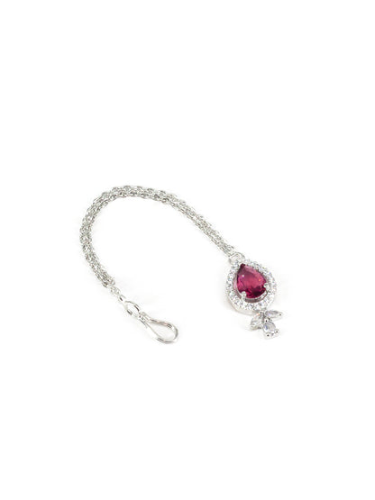 Silver Plated Red American Diamond Maang Tikka for Women
