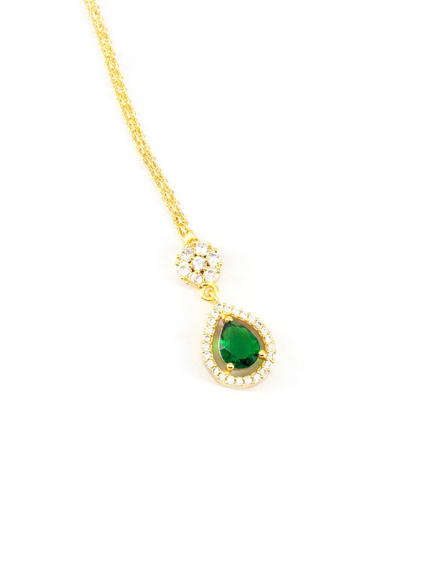 Gold Plated Green AD Teardrop Maang Tikka for Women
