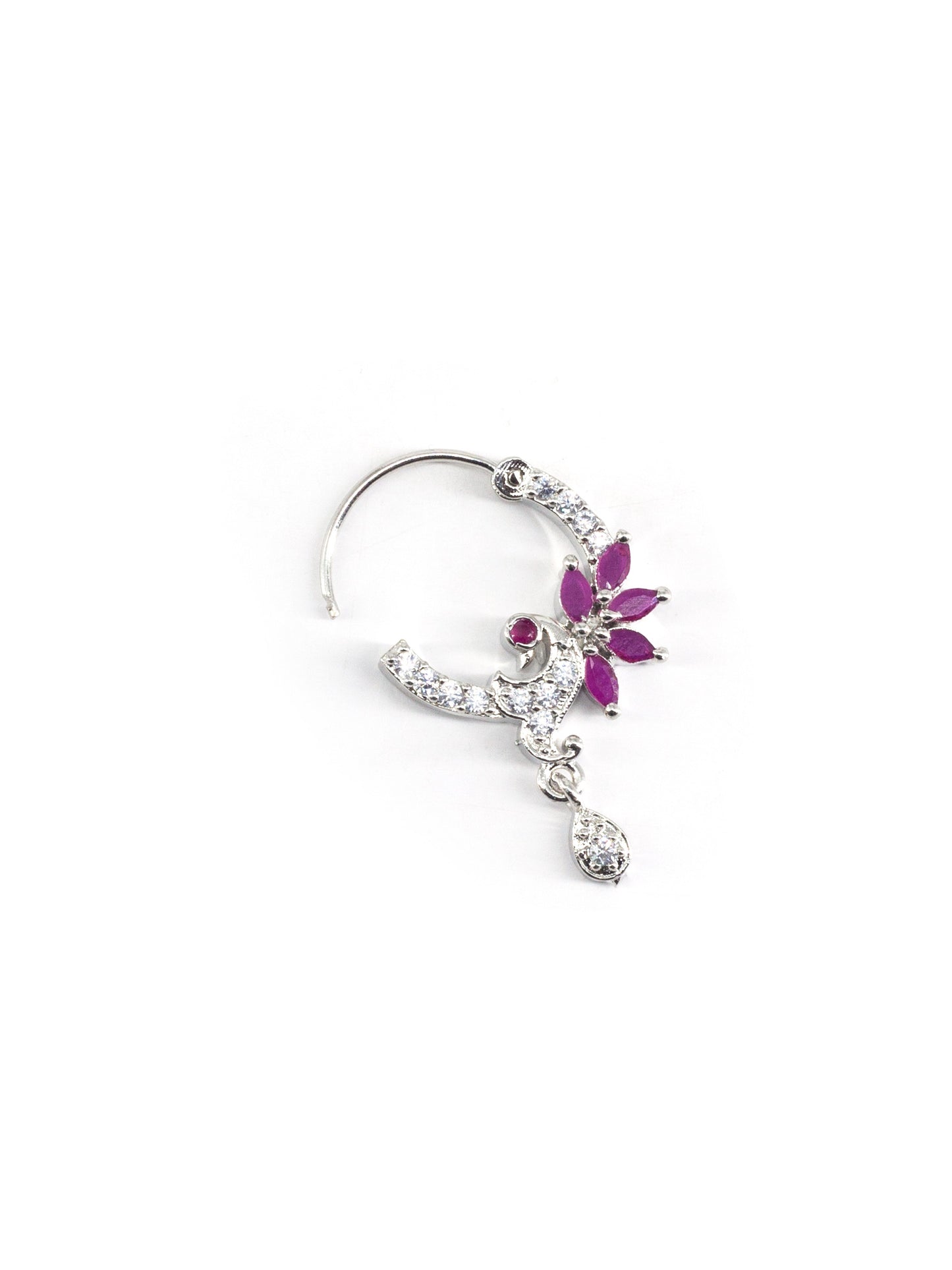 Silver Plated Red AD Drop Nose Ring for Women