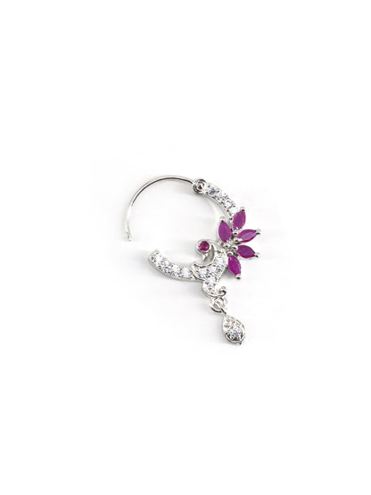 Silver Plated Red AD Drop Nose Ring for Women