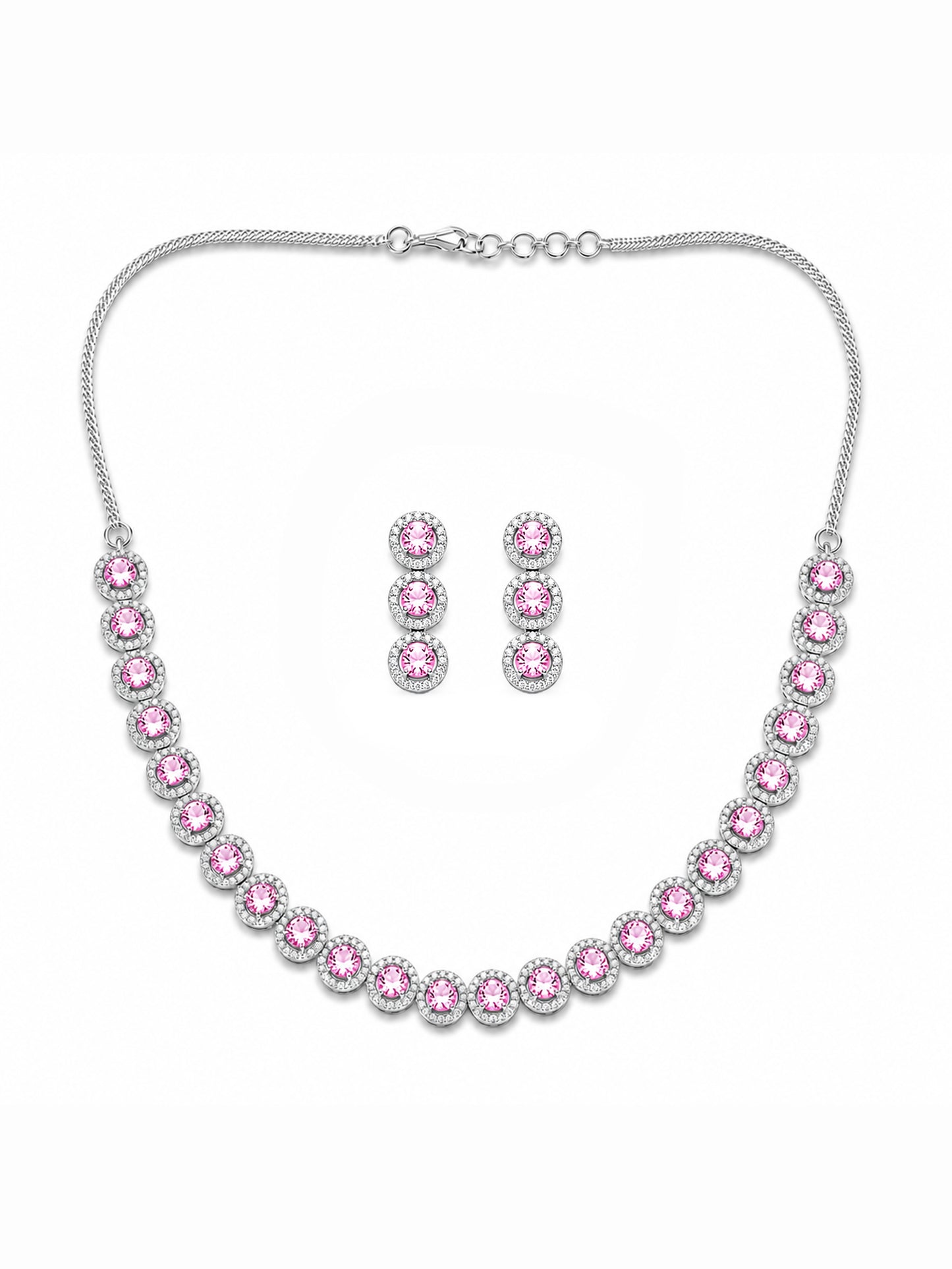Silver Plated Pink AD Jewellery Set for Women