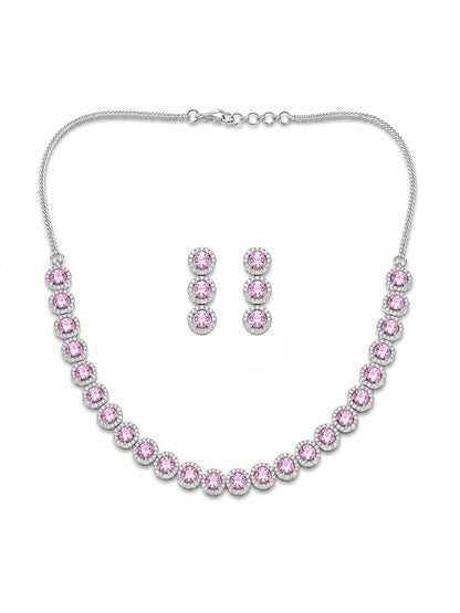 Silver Plated Pink AD Jewellery Set for Women