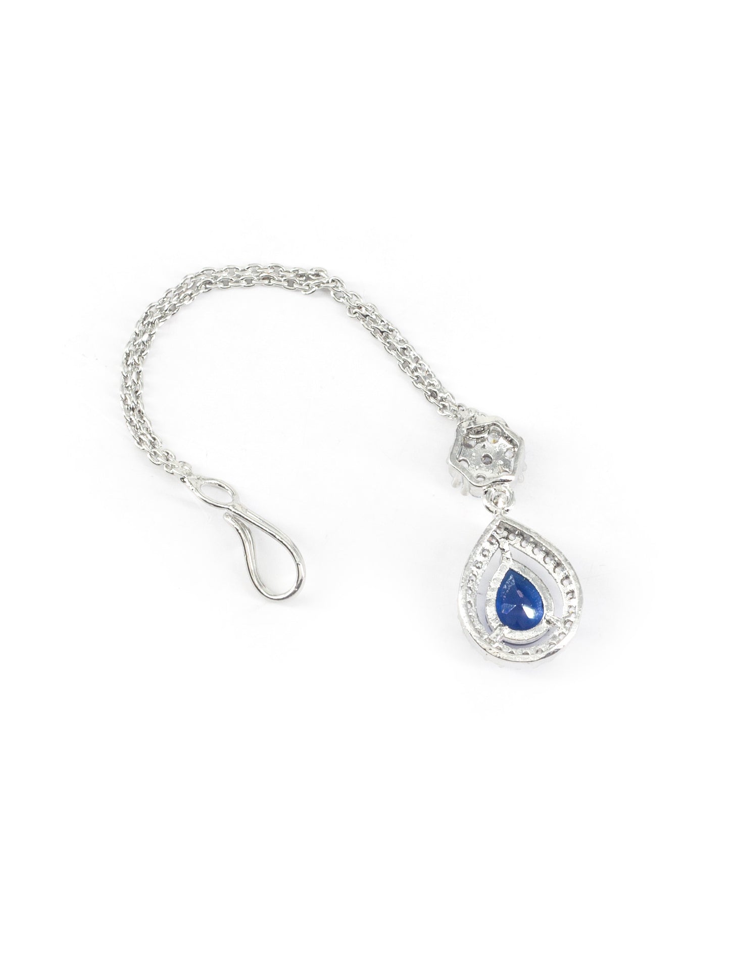 Silver Plated Blue AD Teardrop Maang Tikka for Women