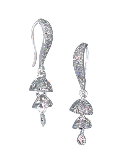 Silver Plated American Diamond Small Double Drop Jhumki Earrings