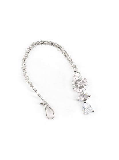 Silver Plated White AD Maang Tikka for Women