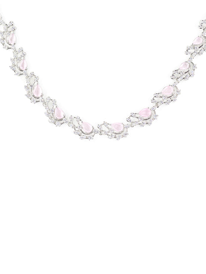 Silver Plated Pink American Diamond Designer Choker set for Women