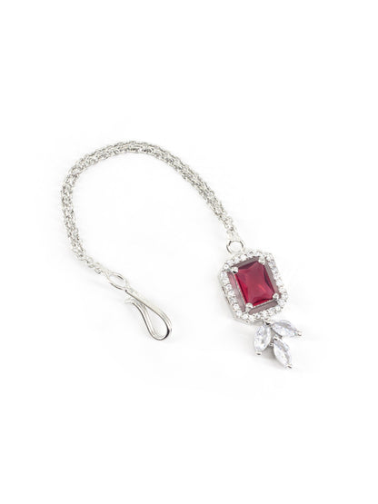 Rhodium Plated Red AD Maang Tikka for Women