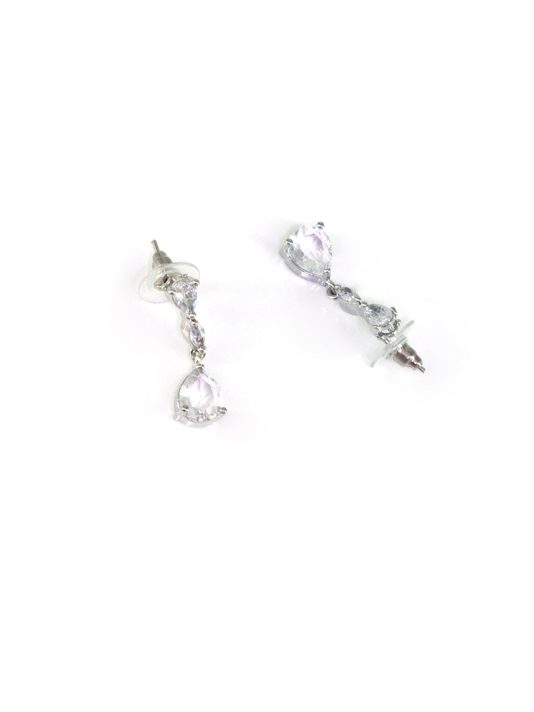 Rhodium-Plated Teardrop AD-Studded Jewellery Set