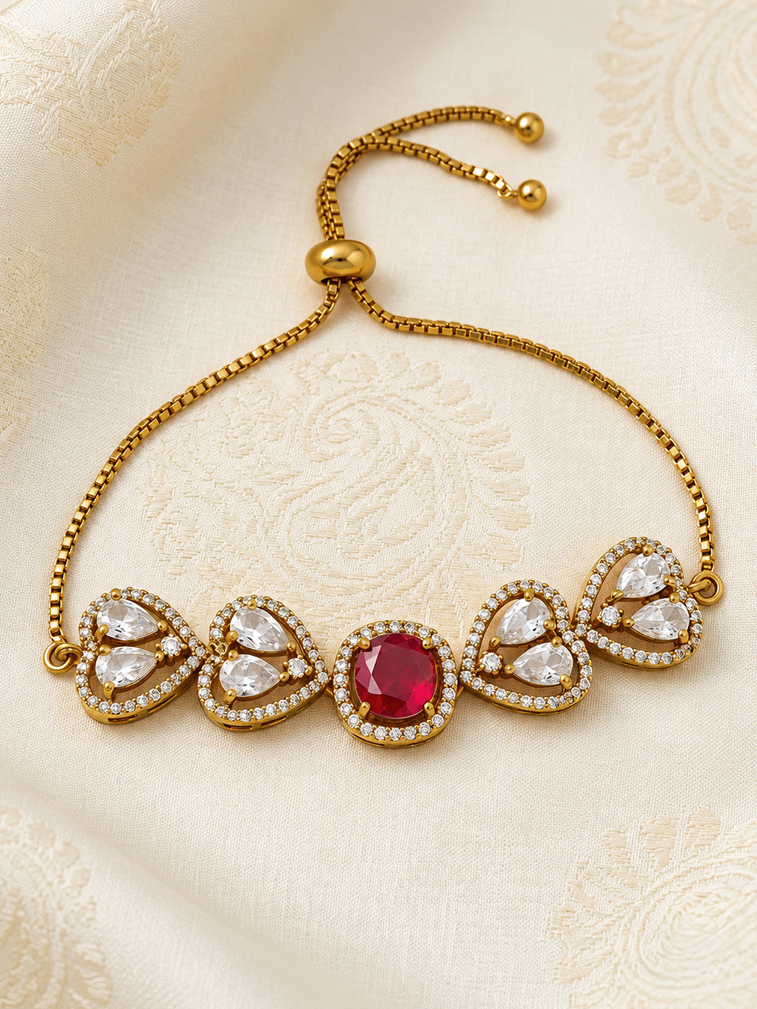 Antique Gold Plated Red AD Bracelet for Women