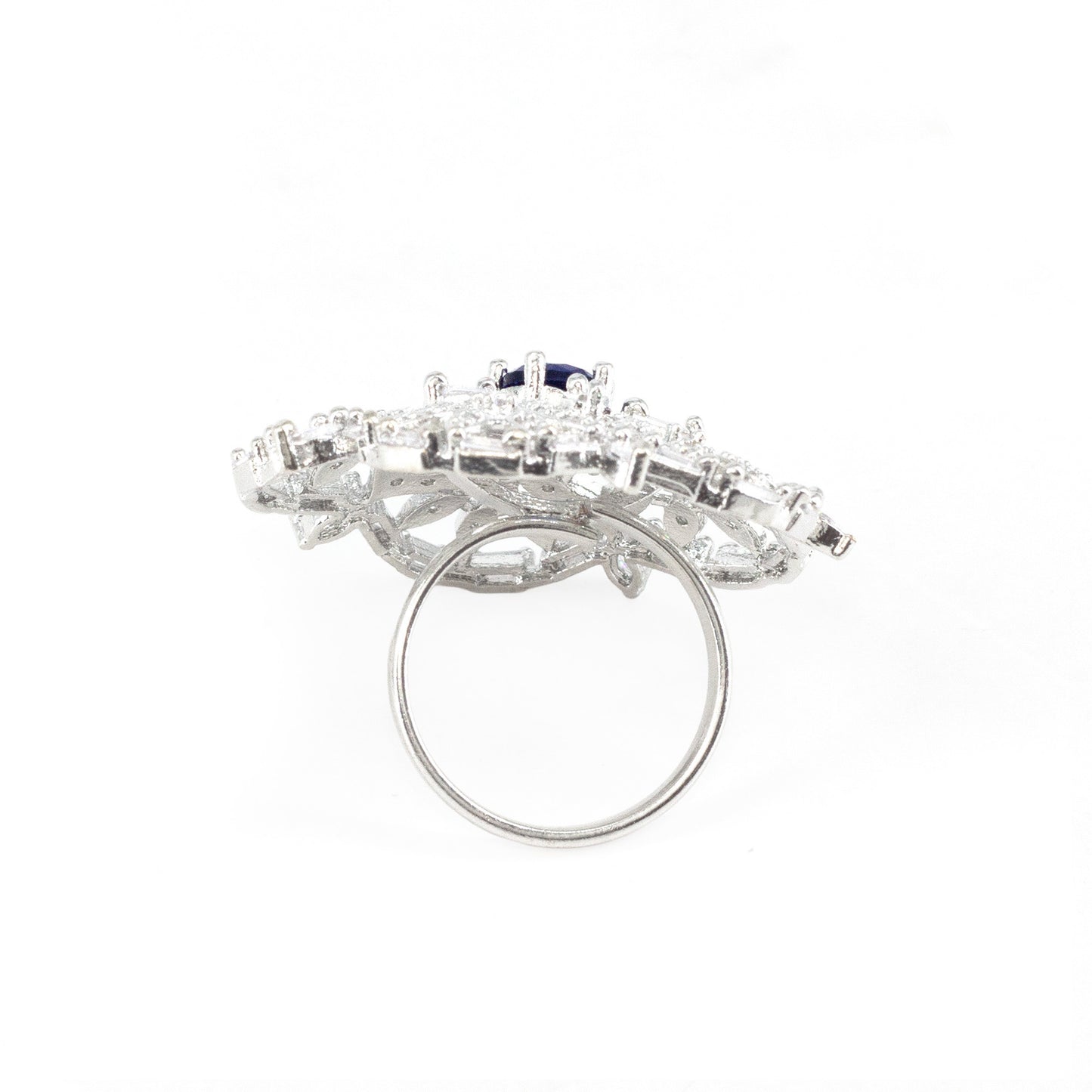 Silver Plated Blue AD Floral Ring for Women