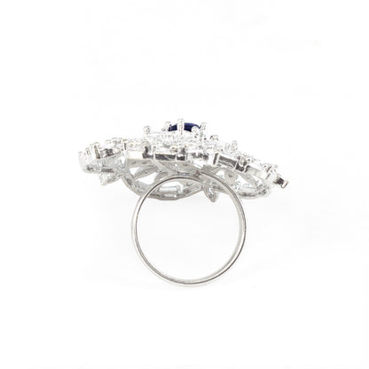 Silver Plated Blue AD Floral Ring for Women