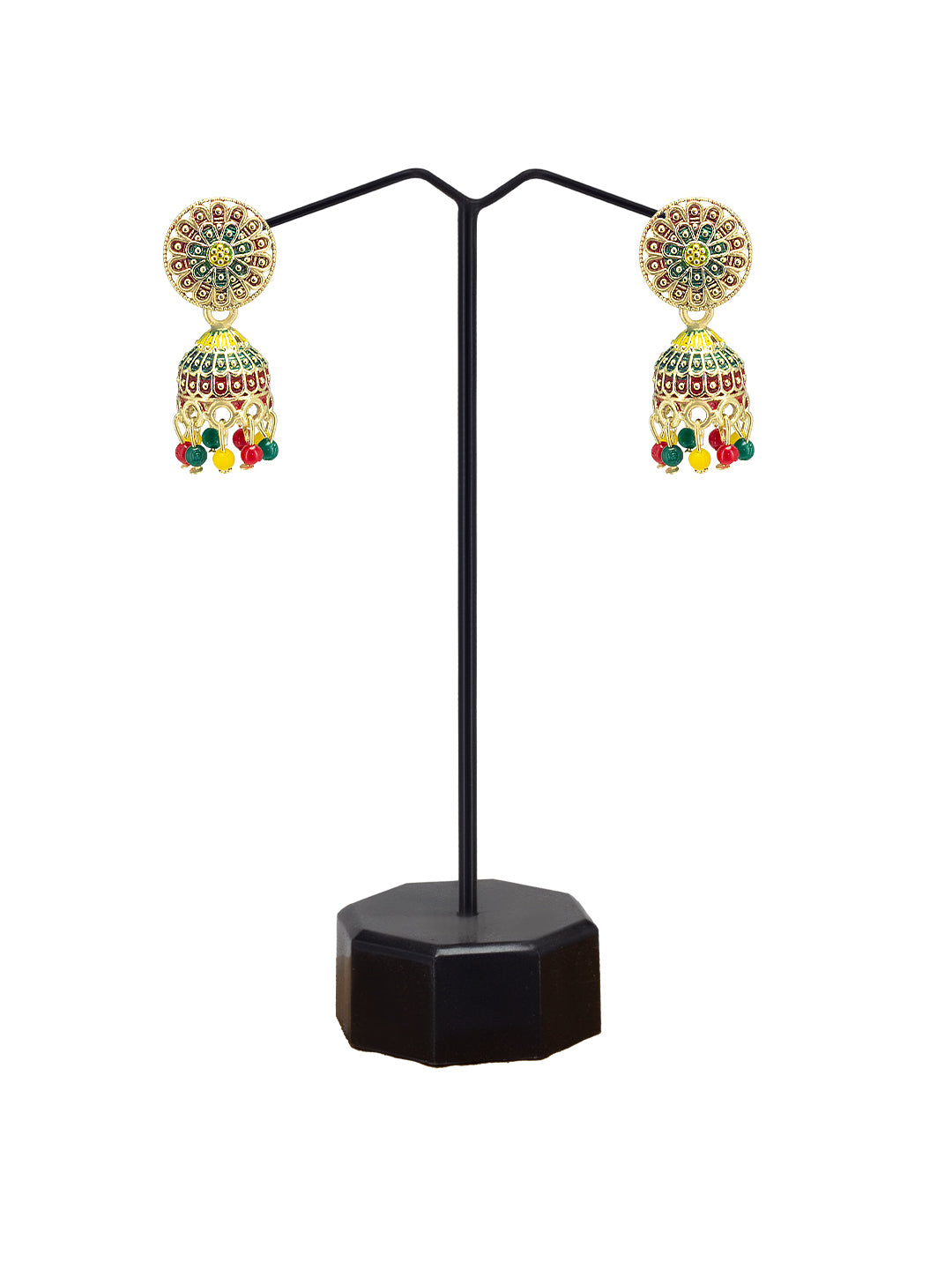 Gold Plated Floral Circular Multi Color Artificial Beaded Jhumki Earrings