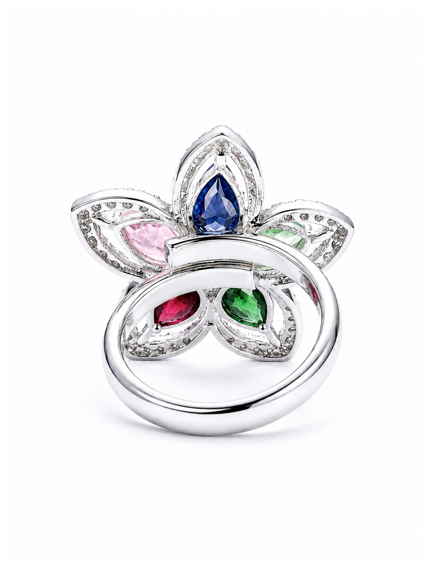 Rhodium Plated Multi AD Floral Finger Ring for Women