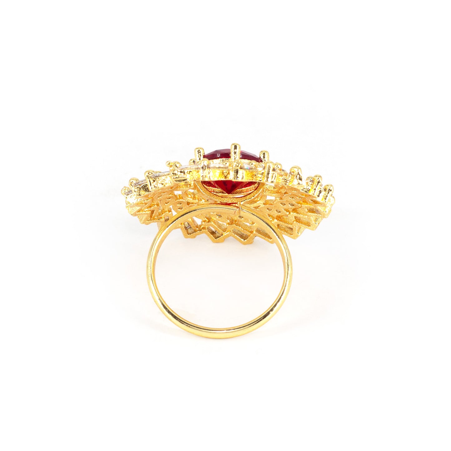 Gold Plated Red AD Adjustable Floral Ring for Women
