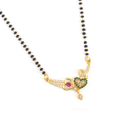 Gold Plated Red & Green AD Mangalsutra For Women