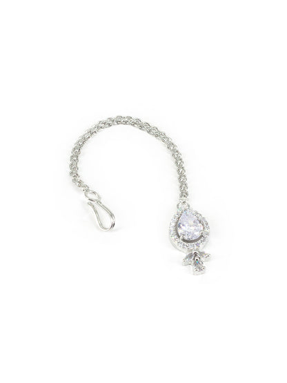 Silver Plated White American Diamond Maang Tikka for Women