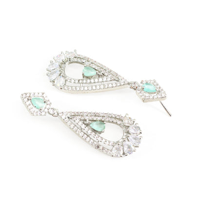 Silver Plated Green American Diamond Earrings for Women