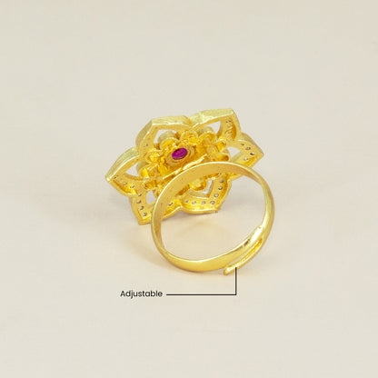 Gold Plated Anti Tarnish Red AD Finger Ring for Women