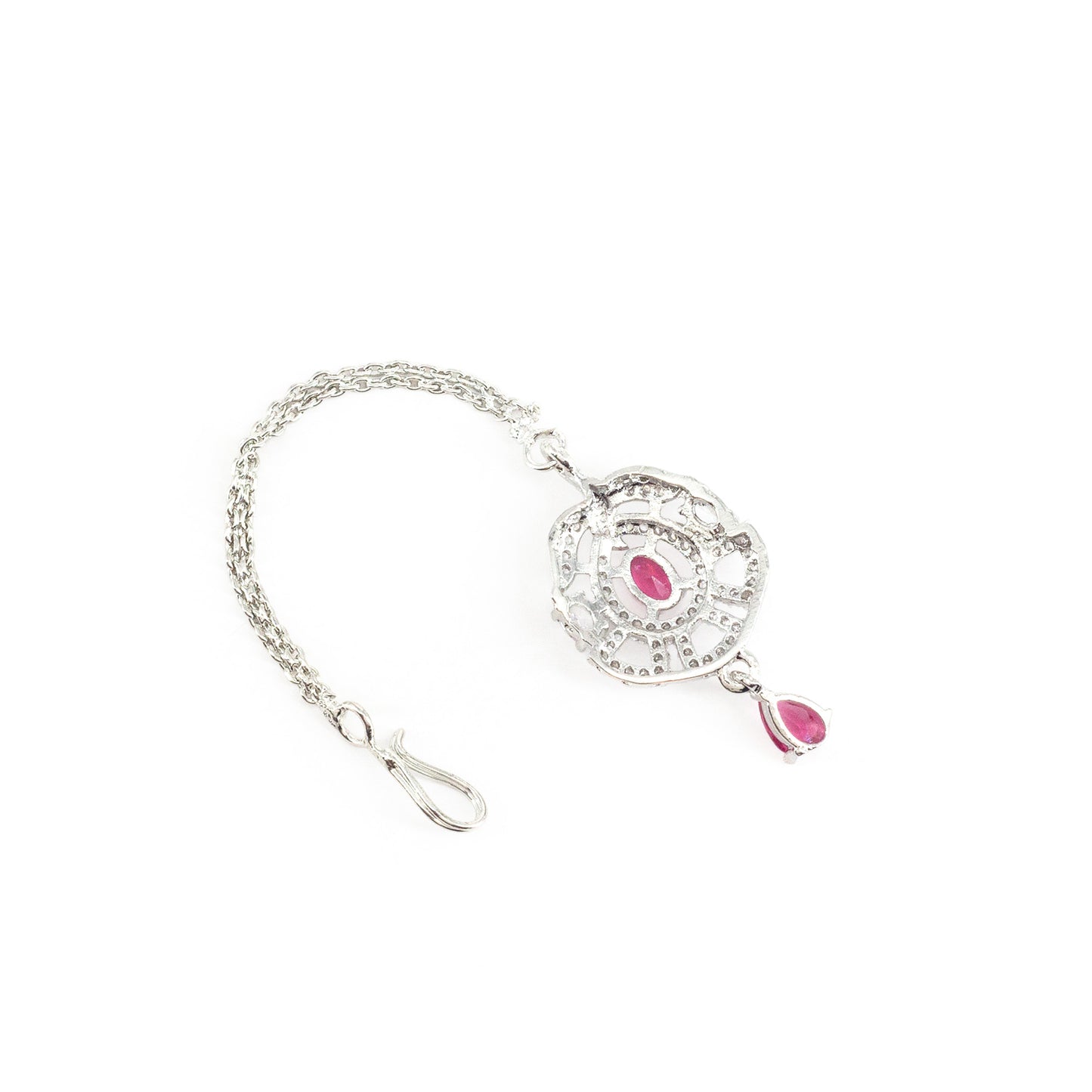 Silver Plated Pink AD Maang Tikka for Women