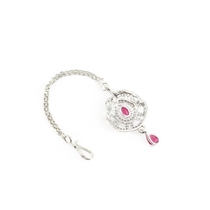 Silver Plated Pink AD Maang Tikka for Women