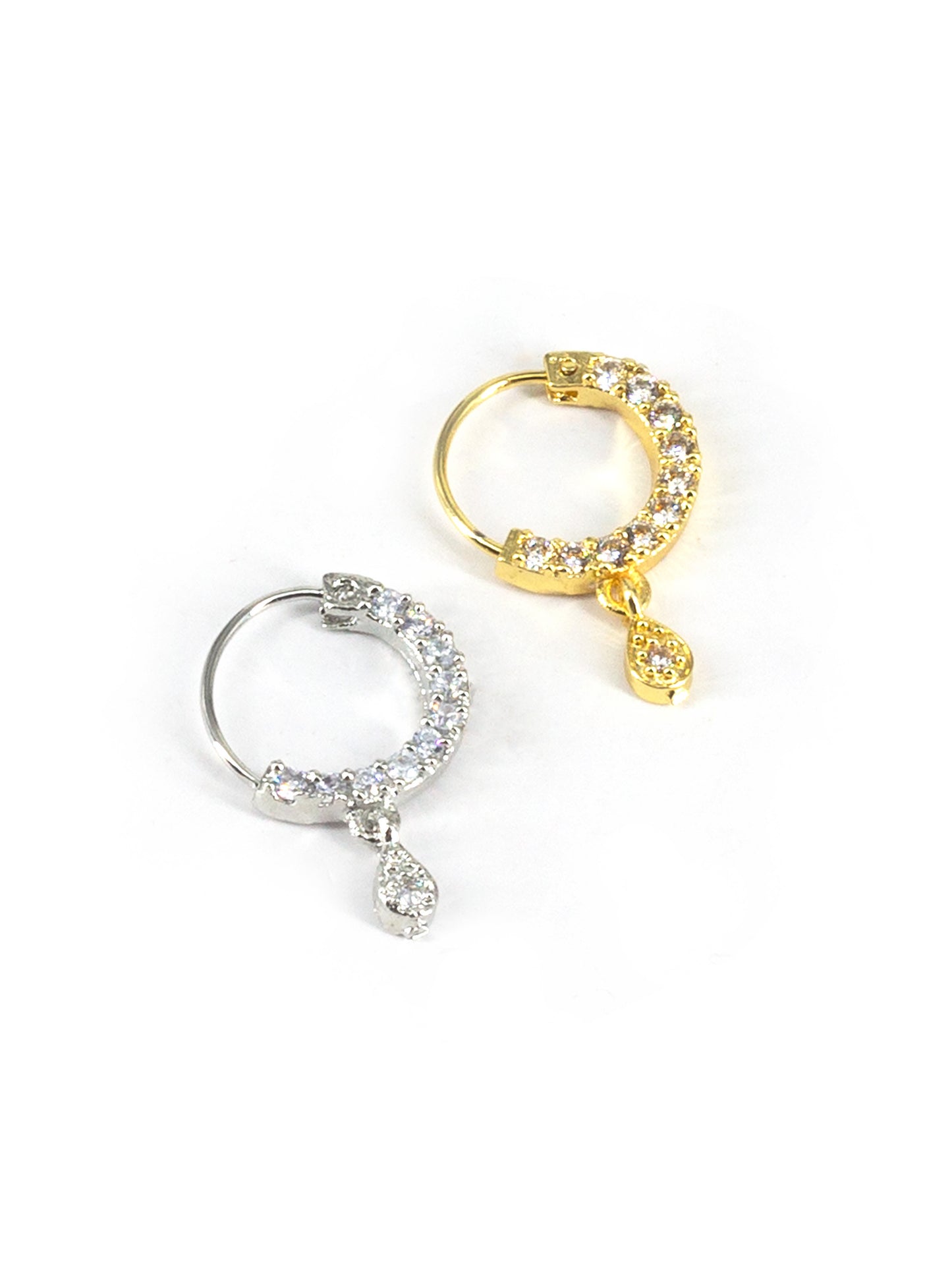Set of 2 Gold & Silver Plated AD Small Drop Nose ring for Women