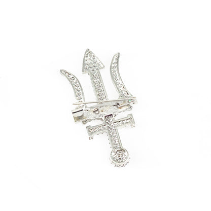 Silver Plated AD Trishul Brooch