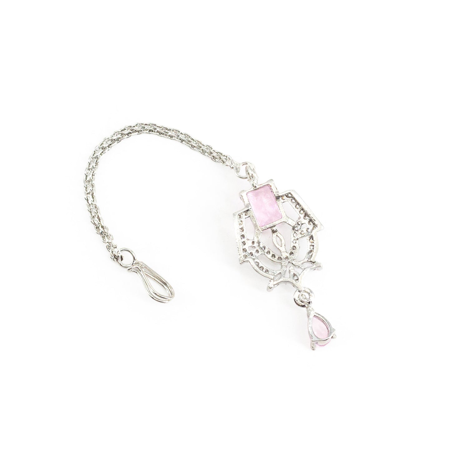 Silver Plated Pink AD Maang Tikka for Women
