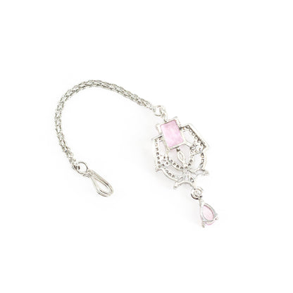 Silver Plated Pink AD Maang Tikka for Women