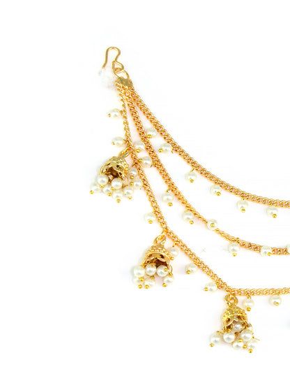 Gold-Plated 3-Layered Beads & Jhumki Drop Ear Chain