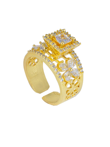 Floral Solitaire AD-Studded Adjustable Ring