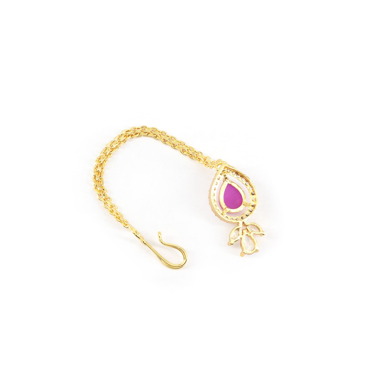 Gold Plated Ruby American Diamond Teardrop Maang Tikka for Women and Girls