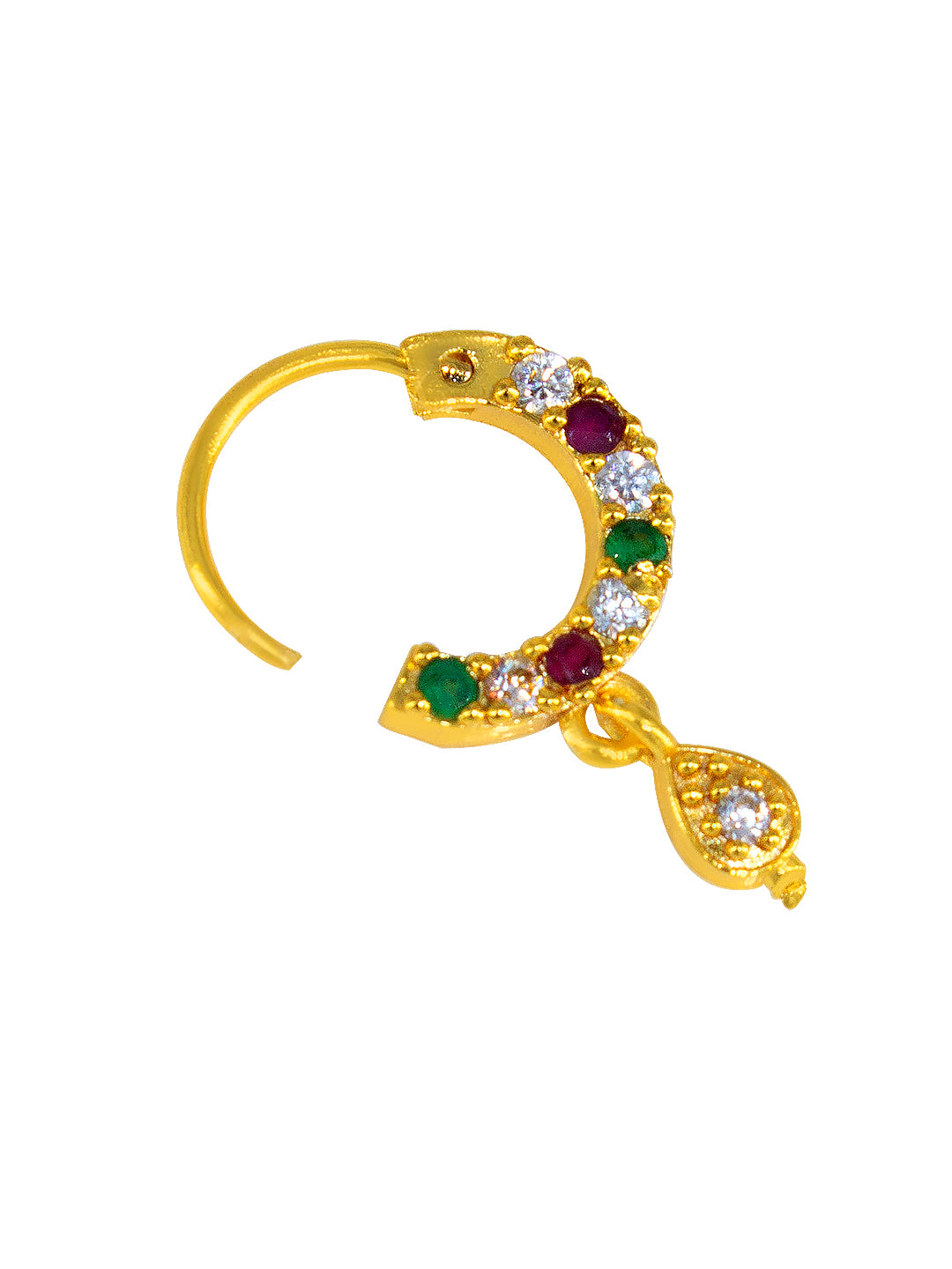 Gold-Plated Cubic Zirconia Studded Small Ring Nosepin