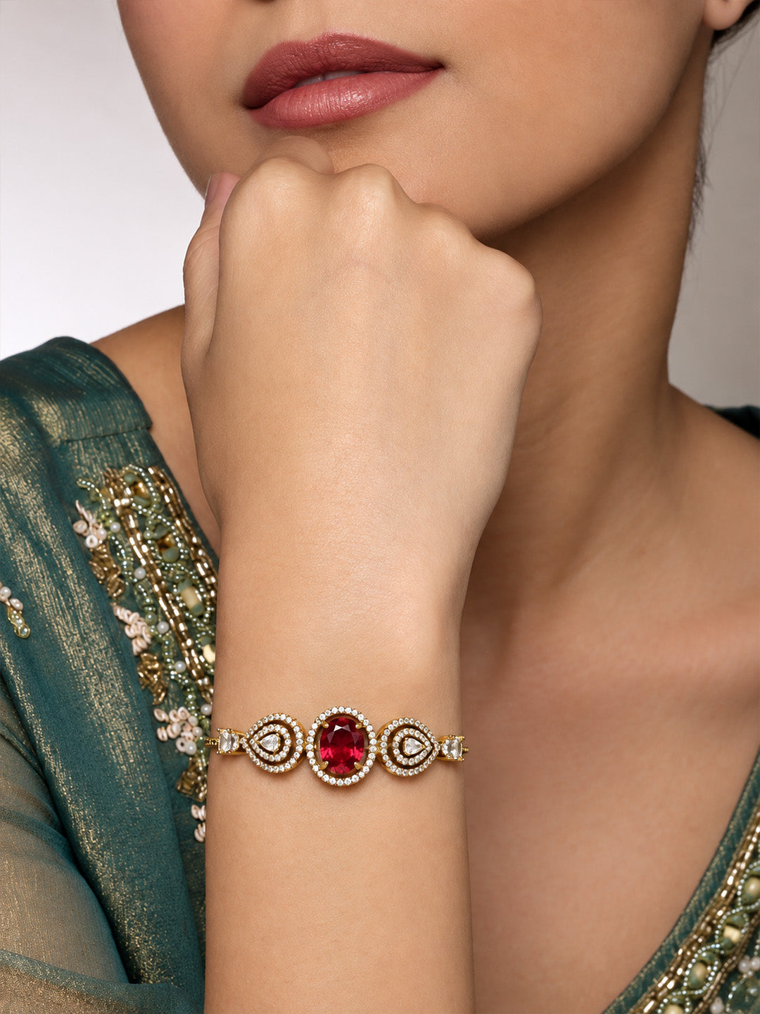 Antique Gold Plated Red AD Bracelet for Women