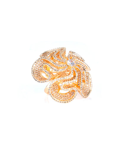 Rose Gold Plated AD Floral Cocktail Adjustable Ring