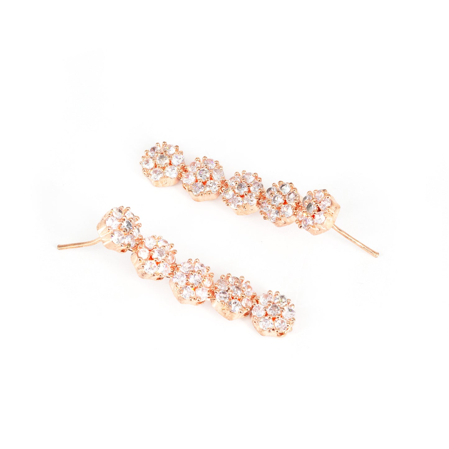 Rose Gold Plated AD Floral Drop Earrings for Women