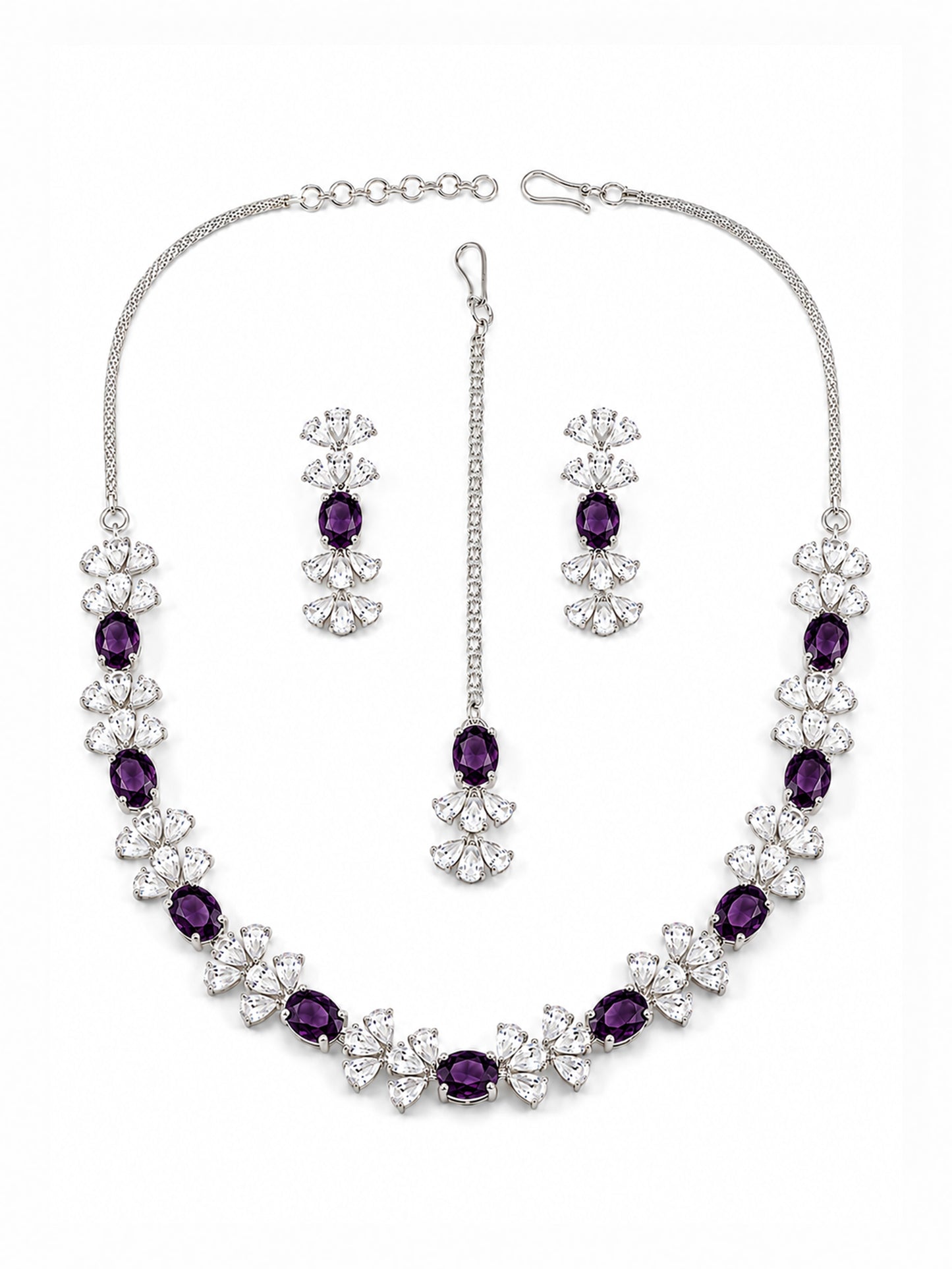 Silver Plated Purple AD Jewellery Set for Women
