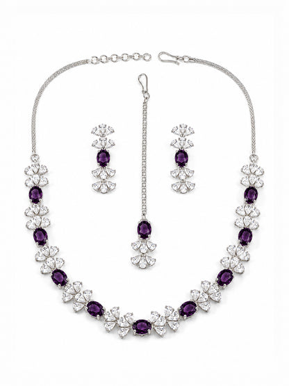 Silver Plated Purple AD Jewellery Set for Women