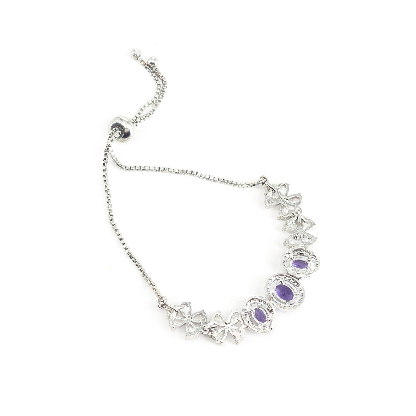 Silver Plated Purple AD Adjustable Bracelet for Women