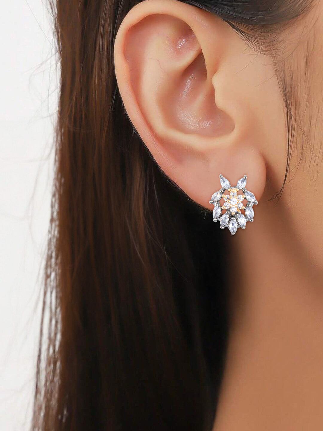American Diamond Studded Floral Shaped Studs