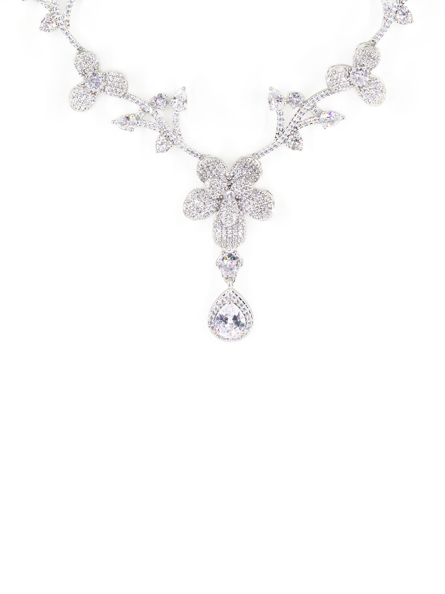 Silver Plated White American Diamond Designer Jewellery Set