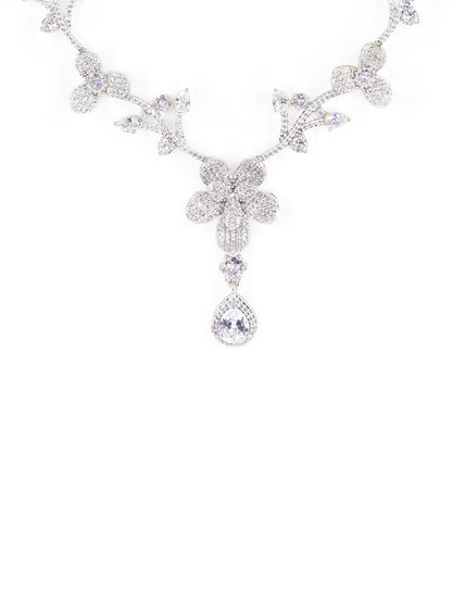 Silver Plated White American Diamond Designer Jewellery Set