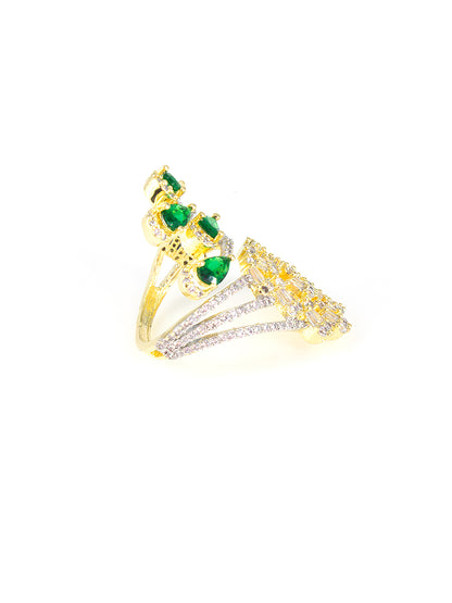 Gold Plated Green AD Adjustable Cocktail Ring For Women
