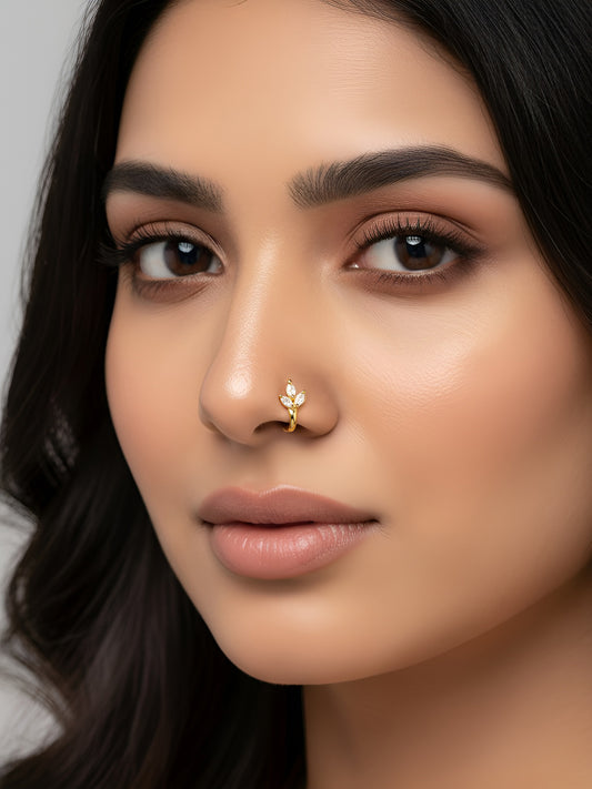 Set of 4 Silver & Gold Plated White AD Press On Nose Pins for women