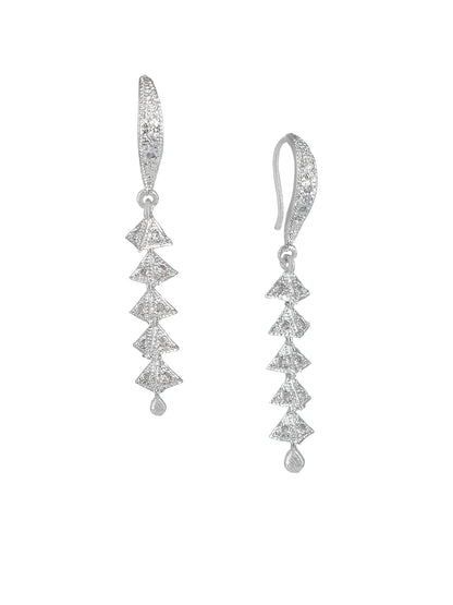 Silver Plated American Diamond 5 Layer Triangle Jhumka Earrings