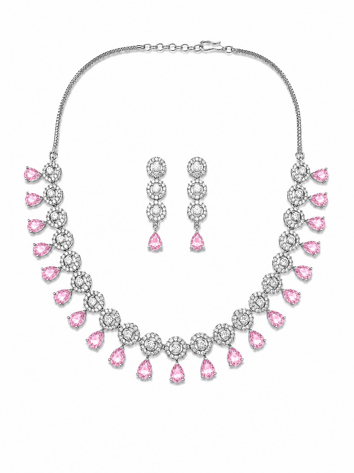 Silver Plated Pink AD Jewellery Set for Women