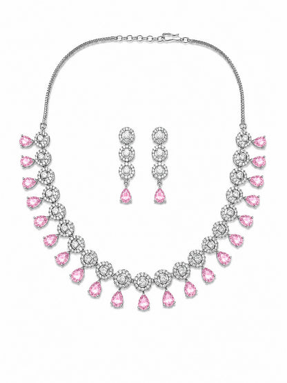 Silver Plated Pink AD Jewellery Set for Women